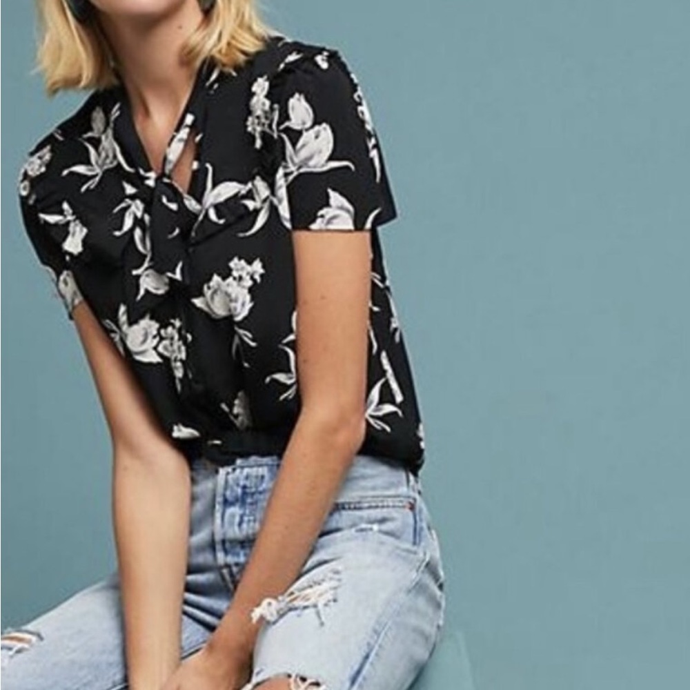 Maeve Anthropologie | Tops | Tie neck button down floral blouse  | Women’s XS
